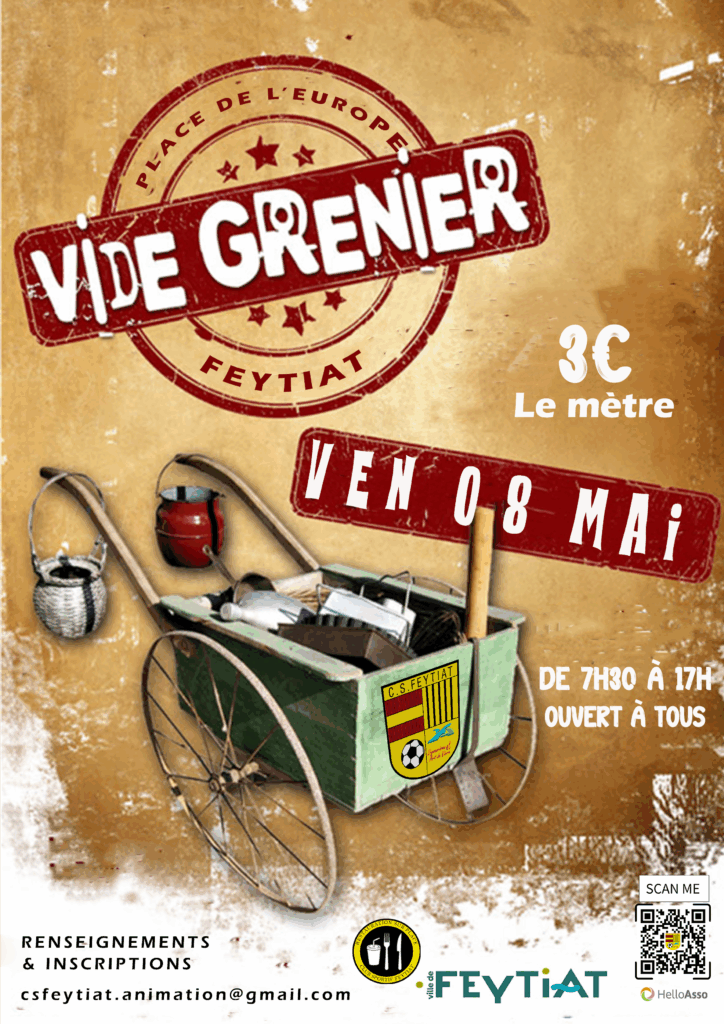Affiche vide grenier 08 Mai 2026 avec QR Code